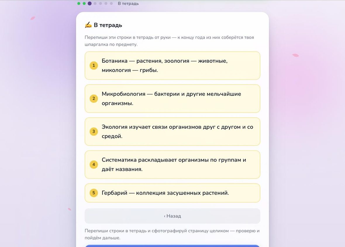 Экран ребёнка: этап «В тетрадь», пять строк, которые нужно переписать от руки